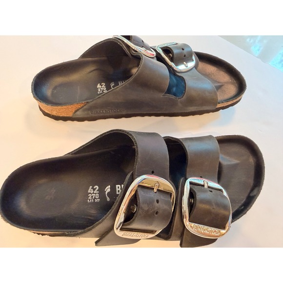 Birkenstock Arizona Big Buckle Black Oiled Leather Sandals Mens Size 42 EU 9 US